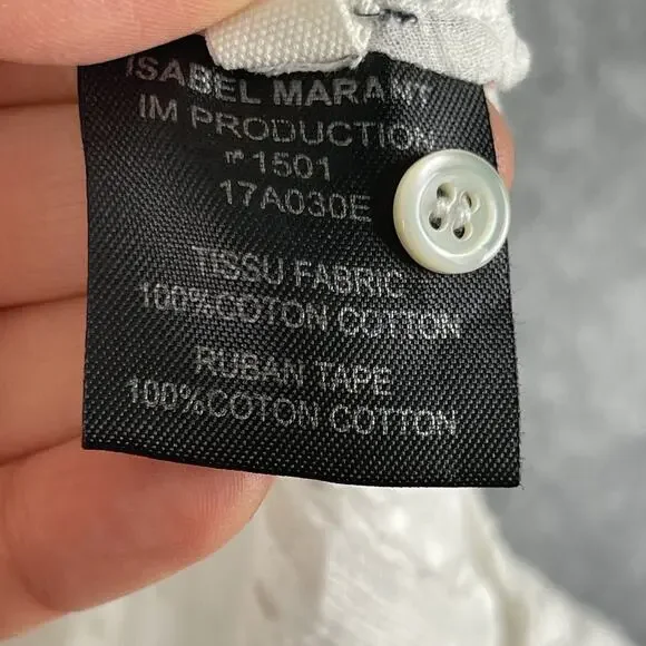 Isabel Marant Etoile Dress Womens 40 Ivory Ruffle Puff Sleeve Swiss Dot Prairie - Picture 9 of 16